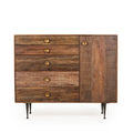 Modern wooden dresser with six spacious drawers and sleek metal handles, offering ample storage and a contemporary touch to any bedroom, Front View.
