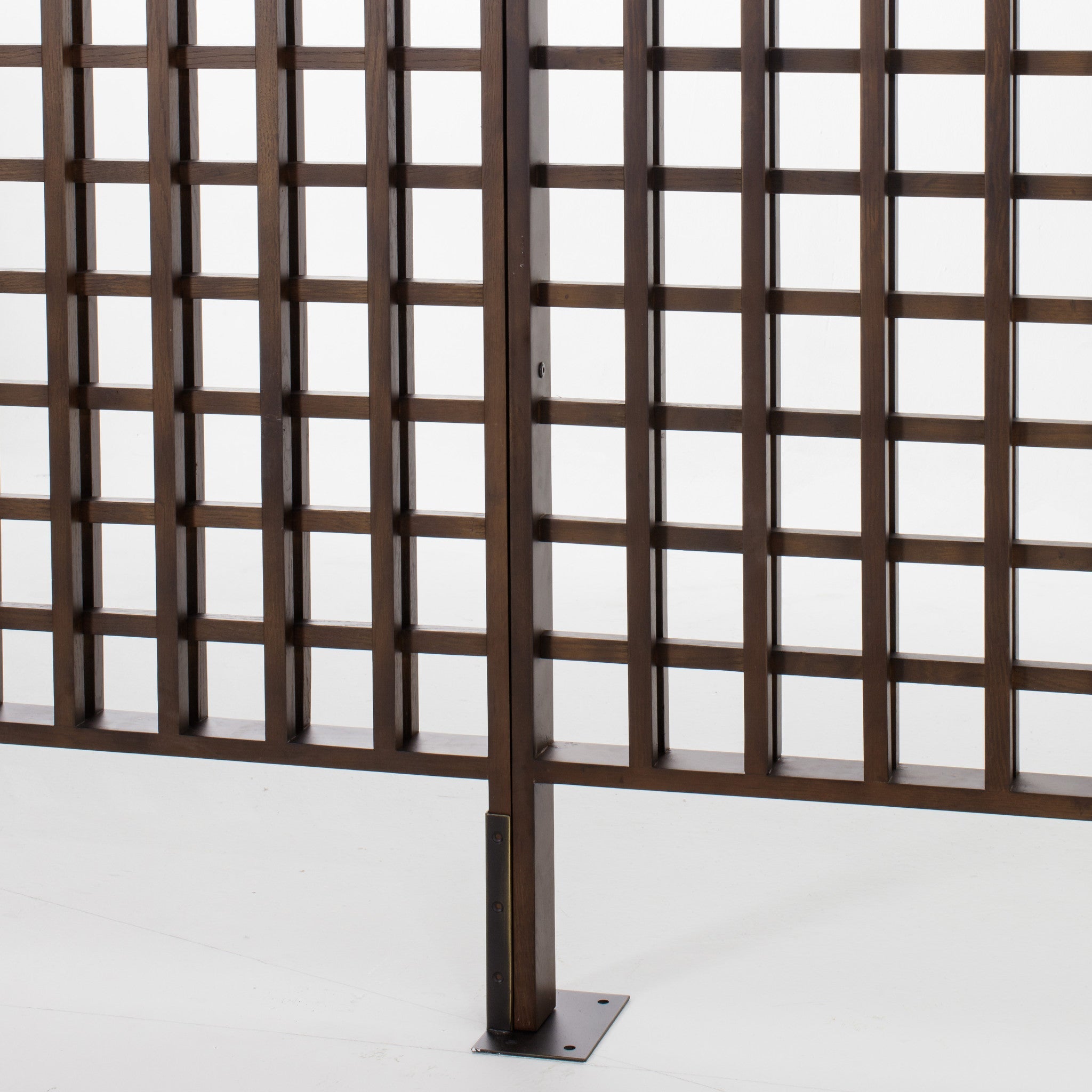 Large metal trellis with a minimalist grid design, measuring 60" W x 6" D x 111.5" H, providing a modern and functional addition to garden or patio decor, Detail View 2.