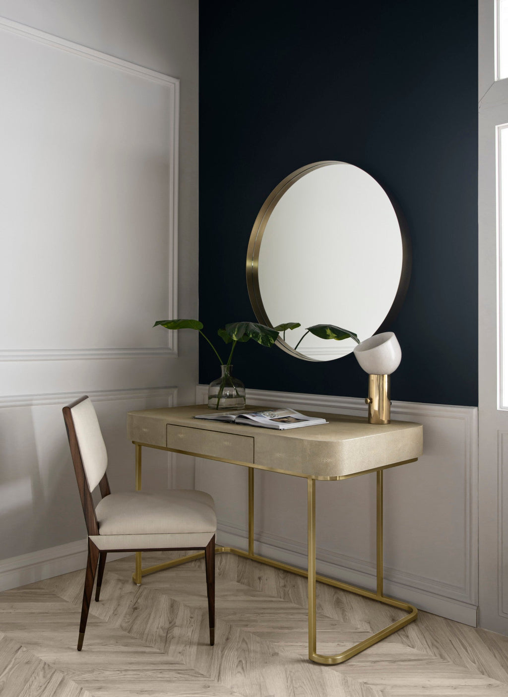 Cream Faux Shagreen / Satin Brass