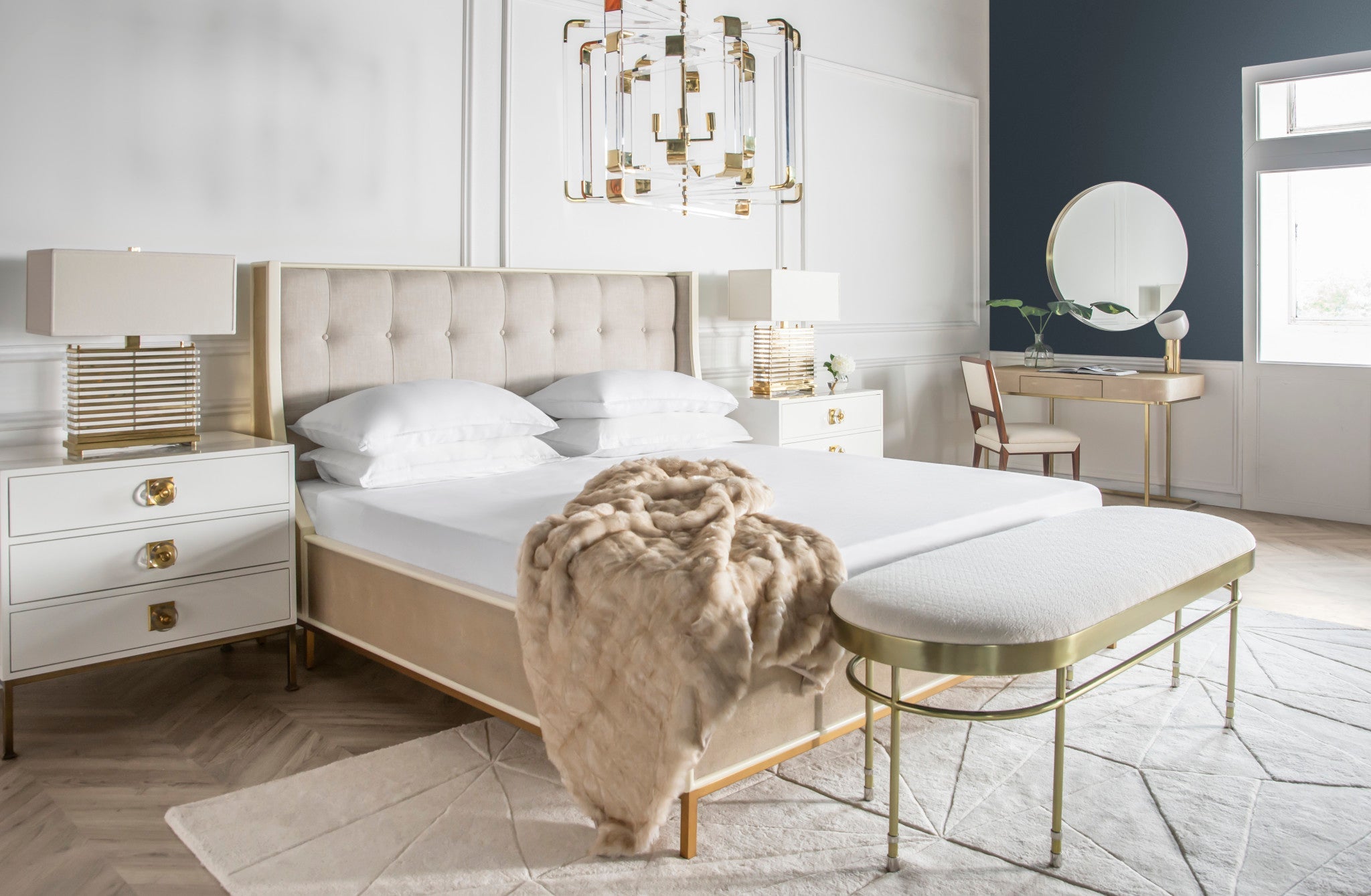 Cream Faux Shagreen / Satin Brass