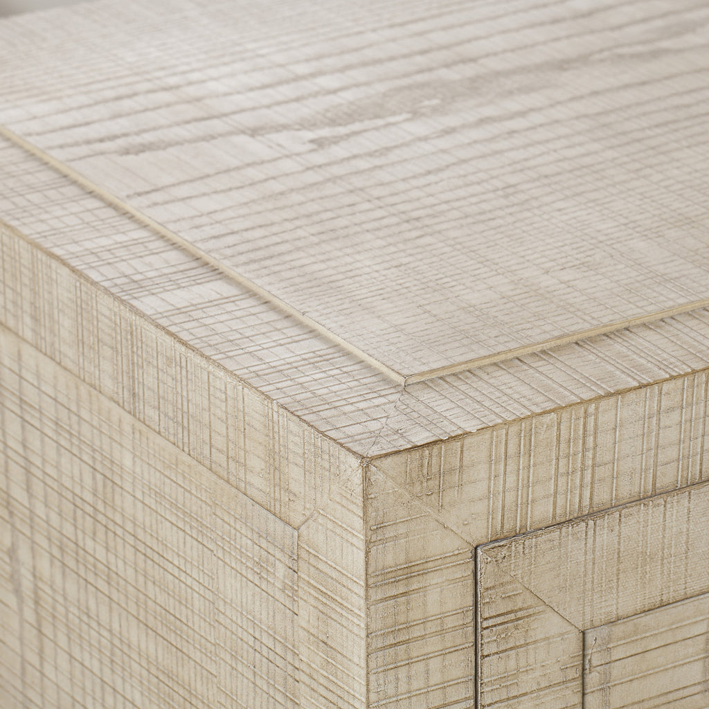 Natural wood cabinet with four doors and brass handles, offering a functional storage solution and a rustic charm for modern interiors, Detail View 3.
