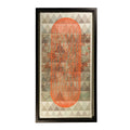 Framed artwork featuring an abstract orange overlay on a vintage New York map, offering a vibrant modern twist to classic cartographym, Front View.