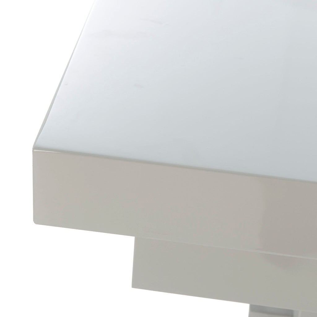 Modern console table with a stacked block design in a light gray finish, offering a bold and contemporary addition to any room, Detail View 2.