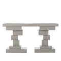 Modern console table with a stacked block design in a light gray finish, offering a bold and contemporary addition to any room, Front View.