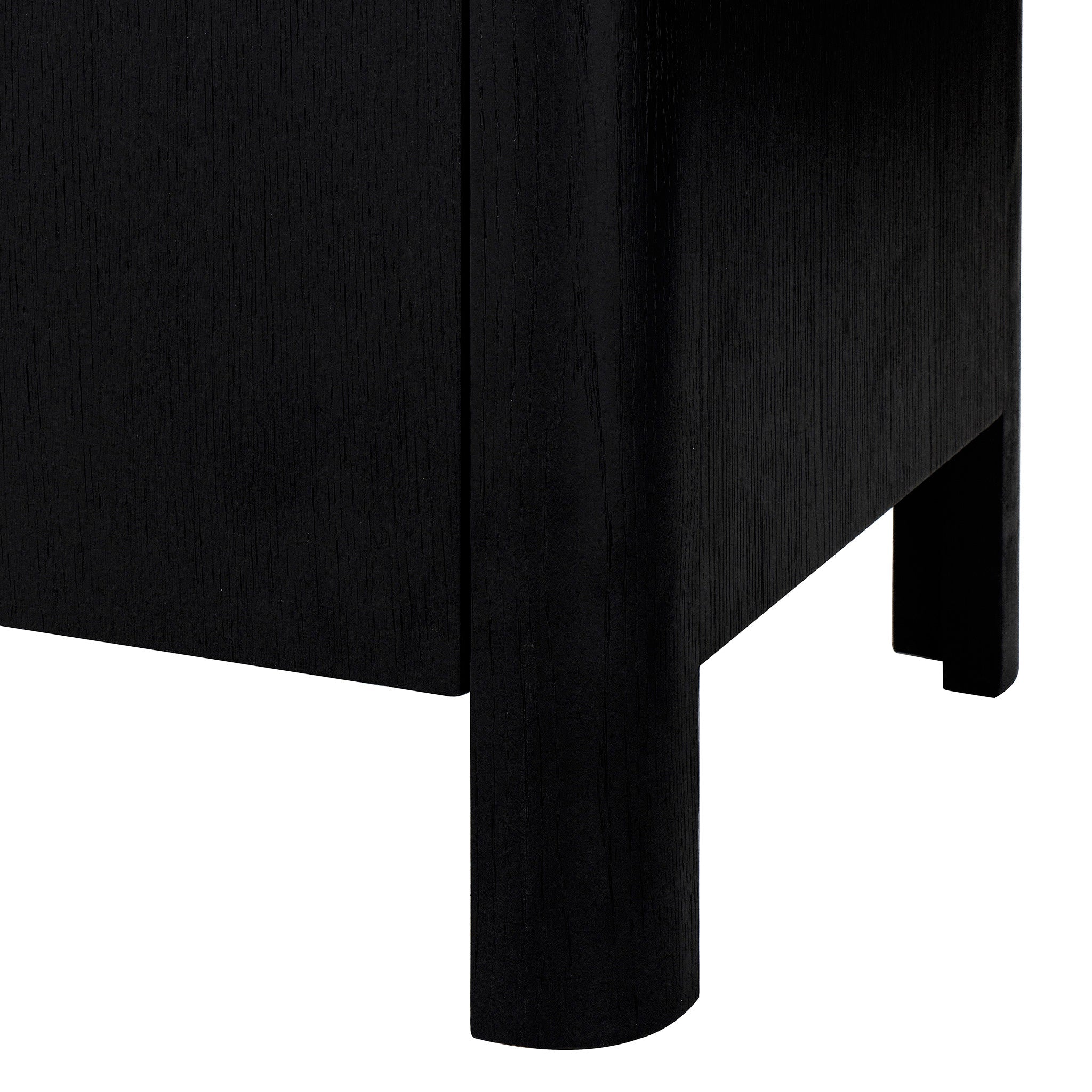 Sleek black sideboard with metallic handles, ideal for contemporary dining room storage and decor, Detail Look 2.