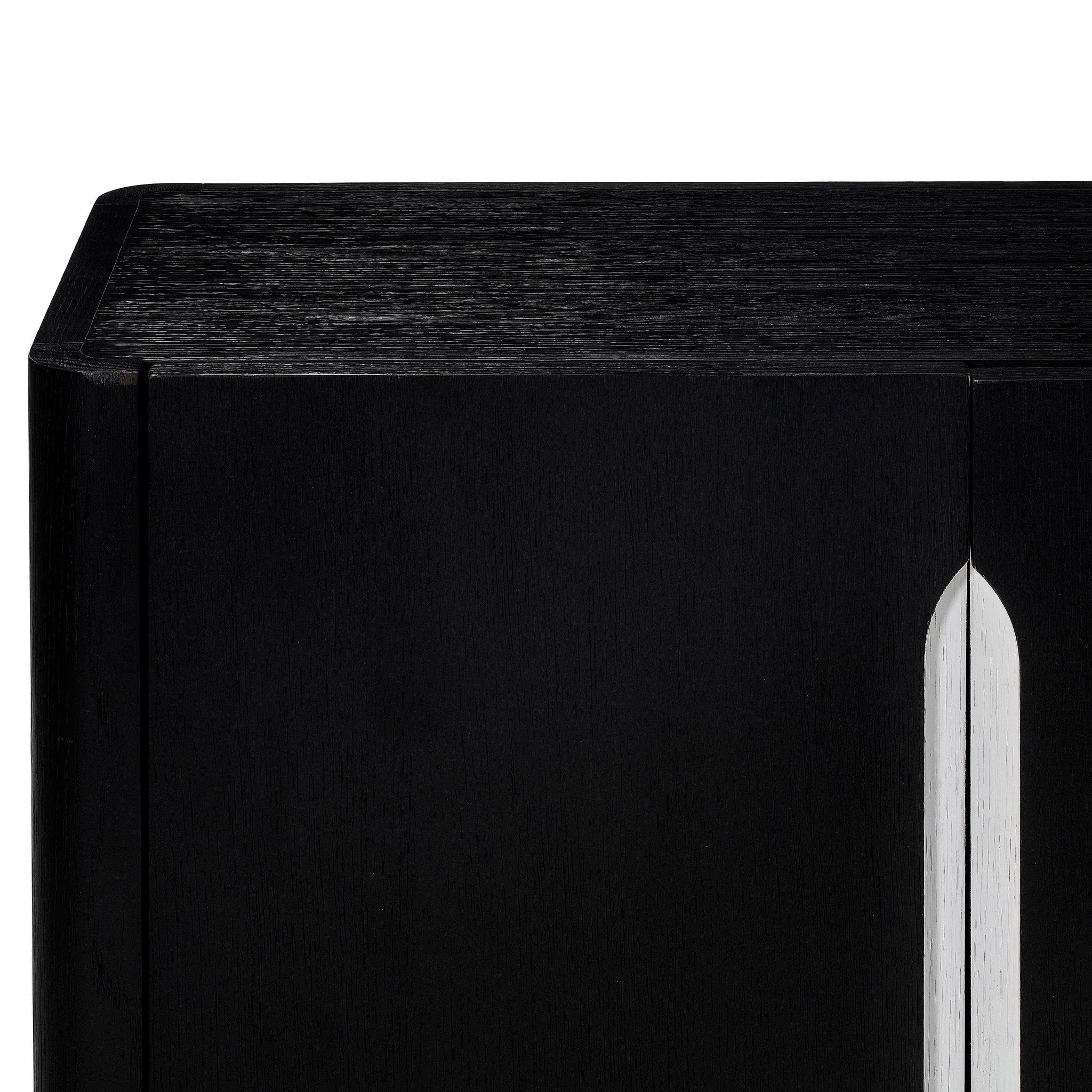 Sleek black sideboard with metallic handles, ideal for contemporary dining room storage and decor, Detail Look 4.