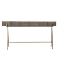 Contemporary console table with a dark gray textured top, metal frame, and four drawers, providing a stylish storage solution for modern interiors, Front View.