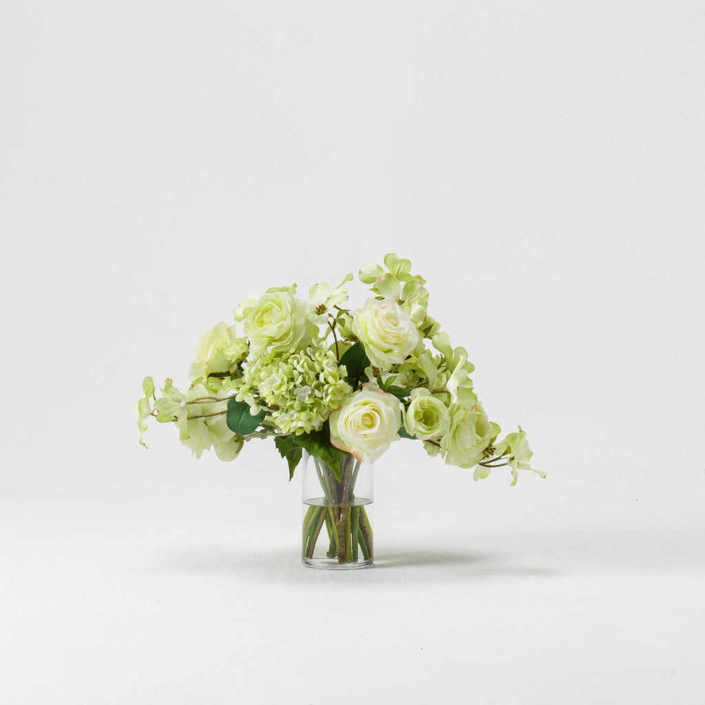 Green Dogwood Bouquet In Glass Cylinder