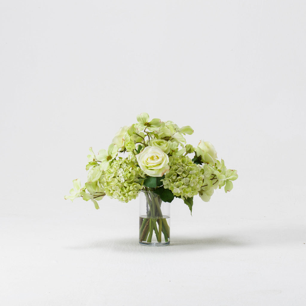Green Dogwood Bouquet In Glass Cylinder