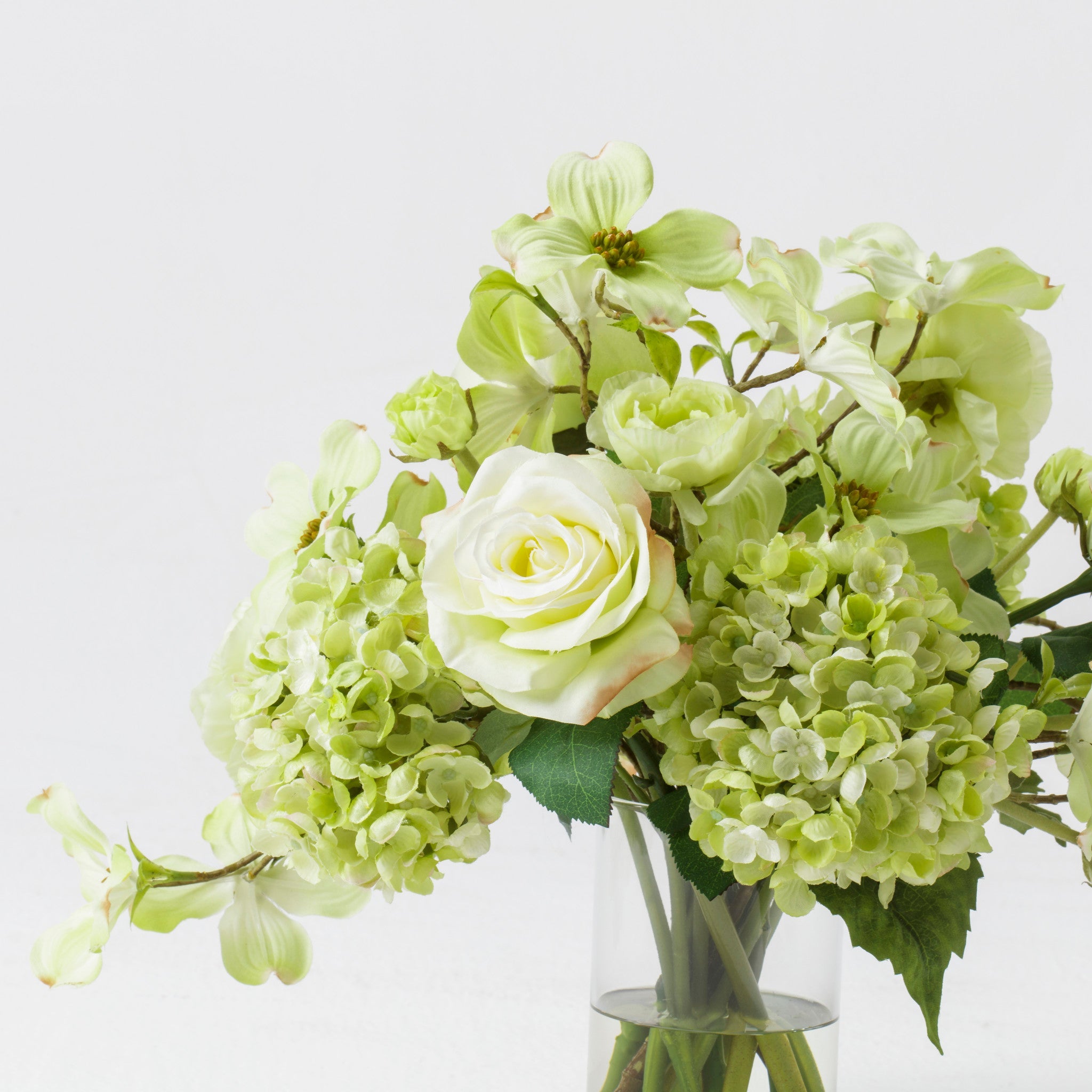 Green Dogwood Bouquet In Glass Cylinder