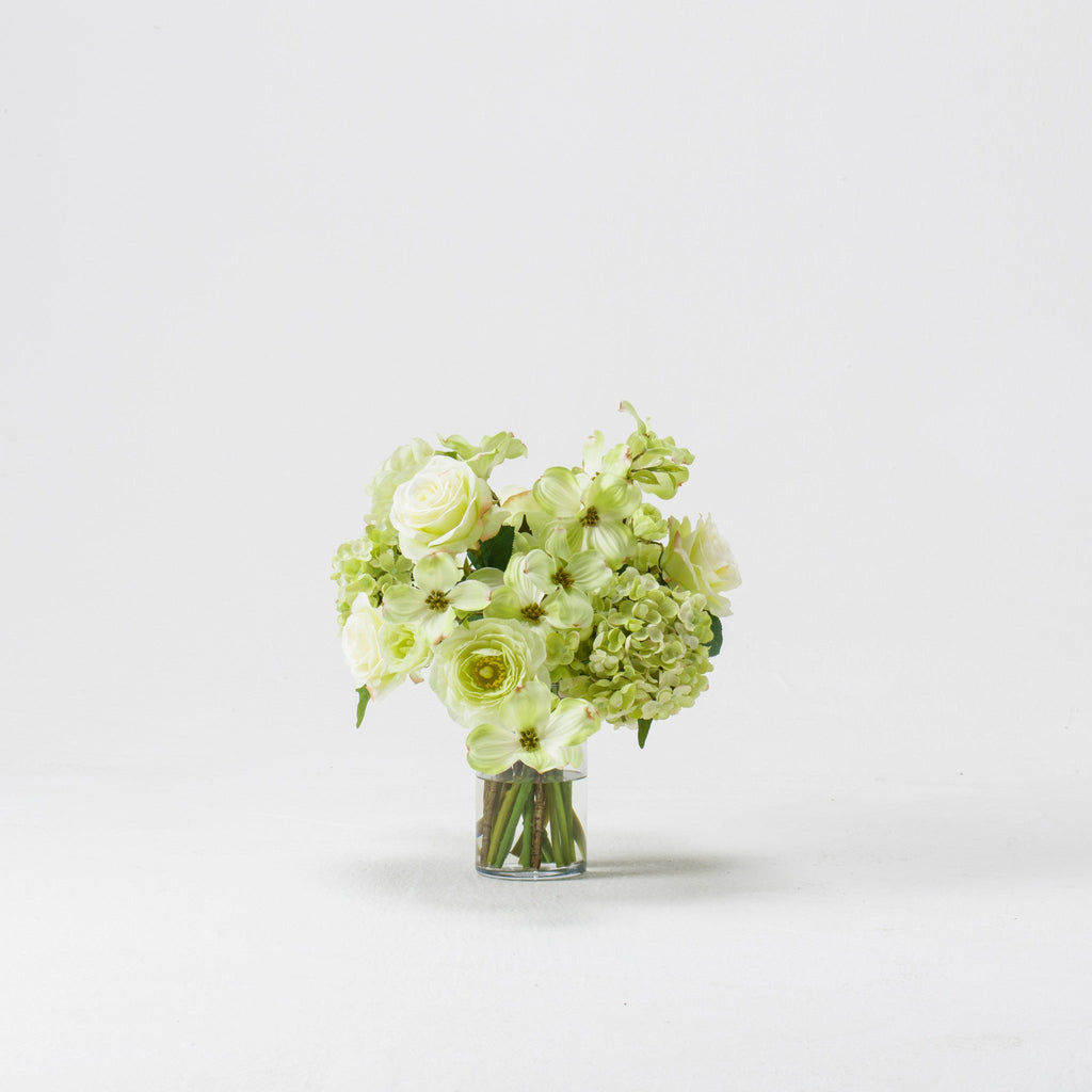 Green Dogwood Bouquet In Glass Cylinder