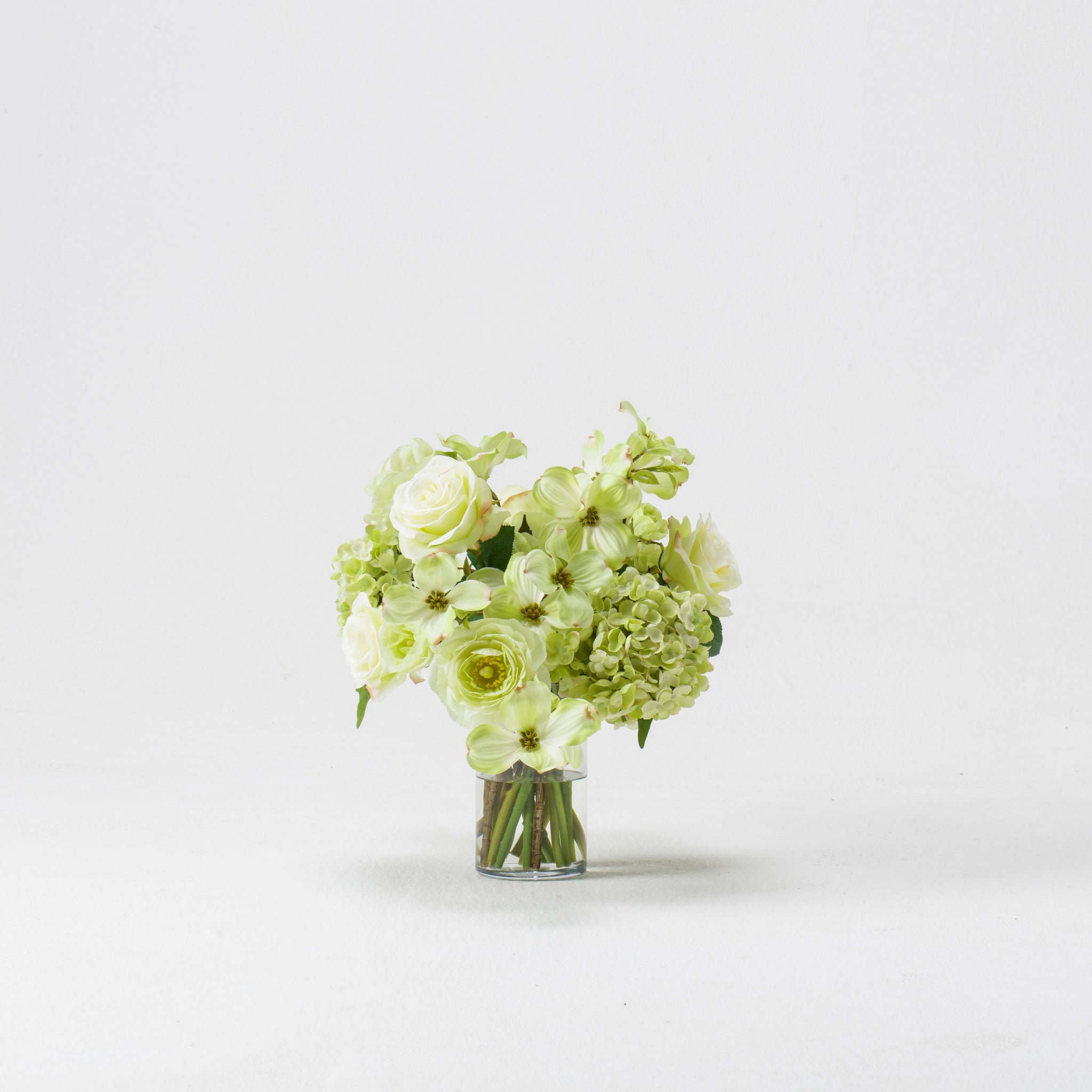 Green Dogwood Bouquet In Glass Cylinder