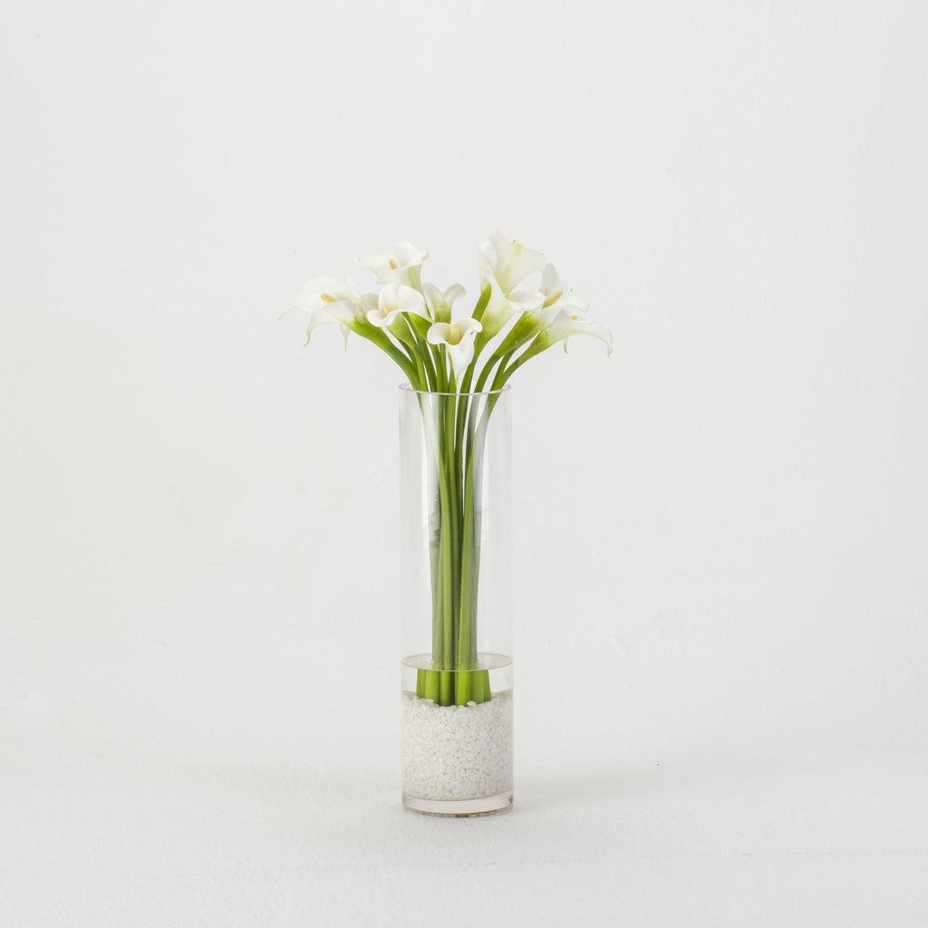 White Calla Lilies in Glass Vase