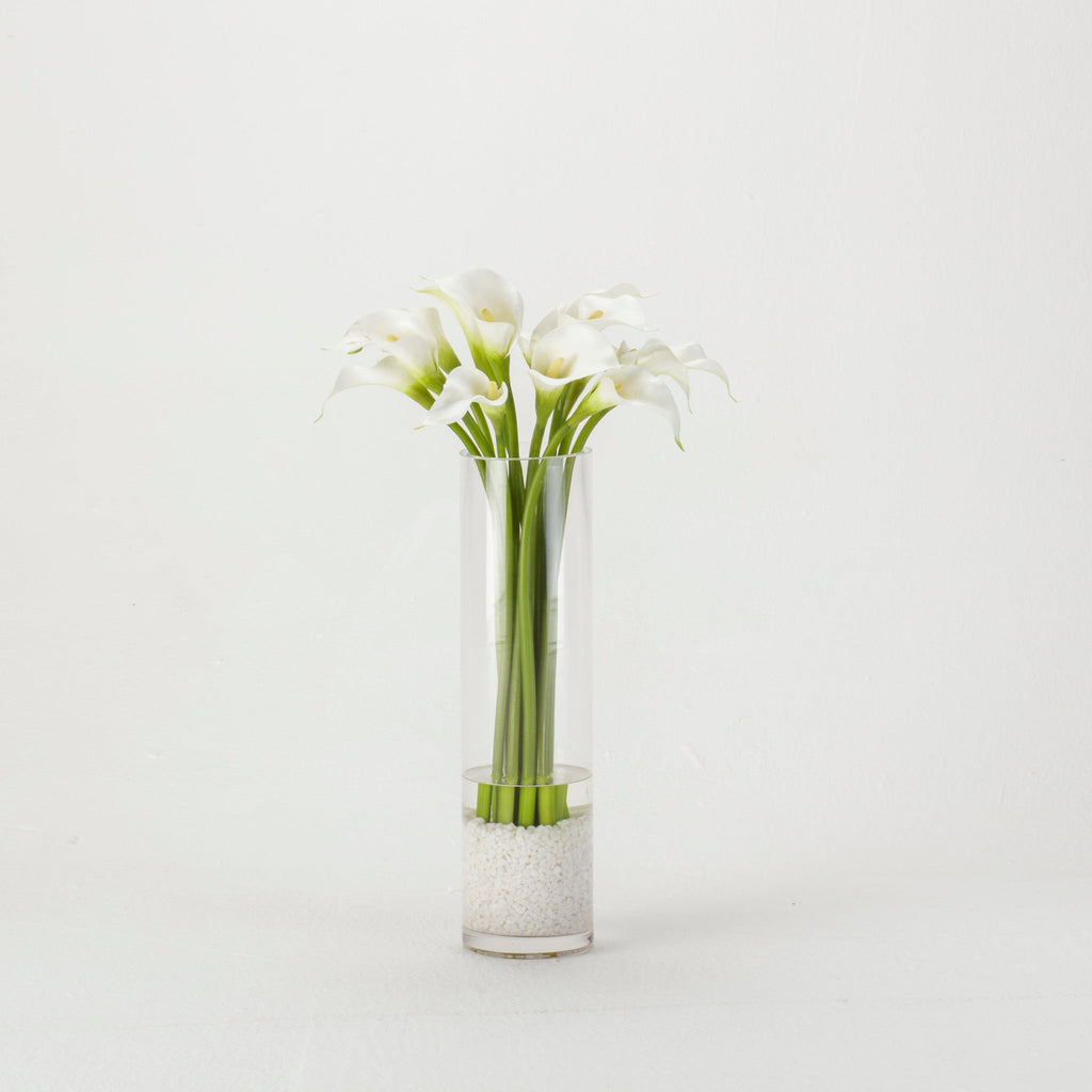 White Calla Lilies in Glass Vase