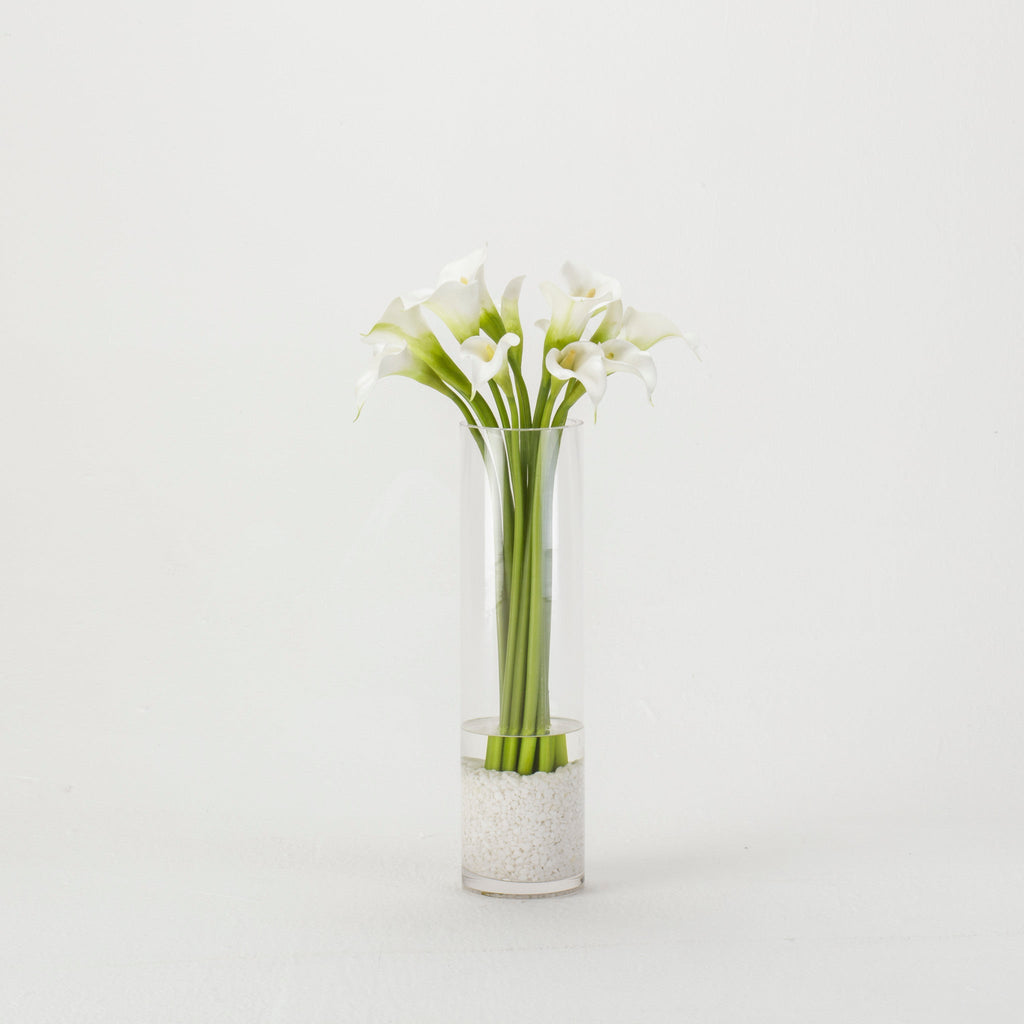 White Calla Lilies in Glass Vase
