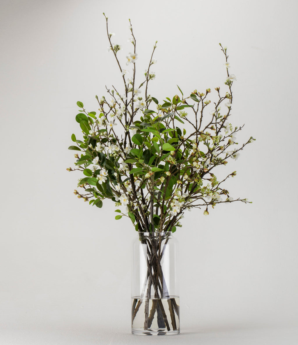 Mixed Blossom and Leaves in Glass Vase