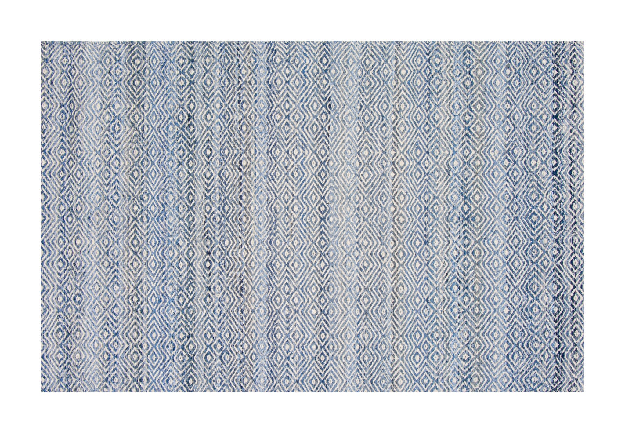 Blue and white geometric patterned area rug, perfect for adding a contemporary touch to interior spaces