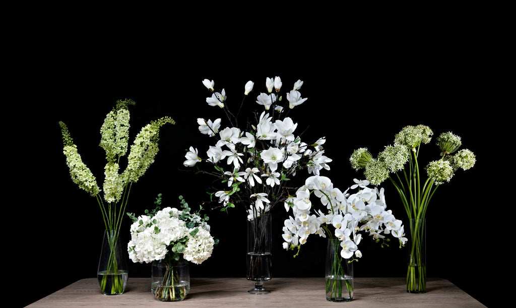 White Hydrangea In Glass Cylinder