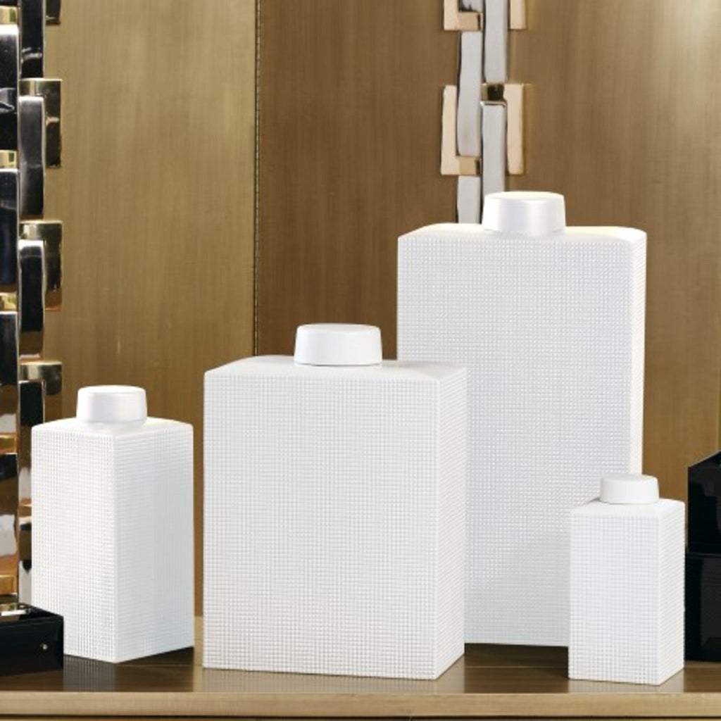Grid Texture Jar - White