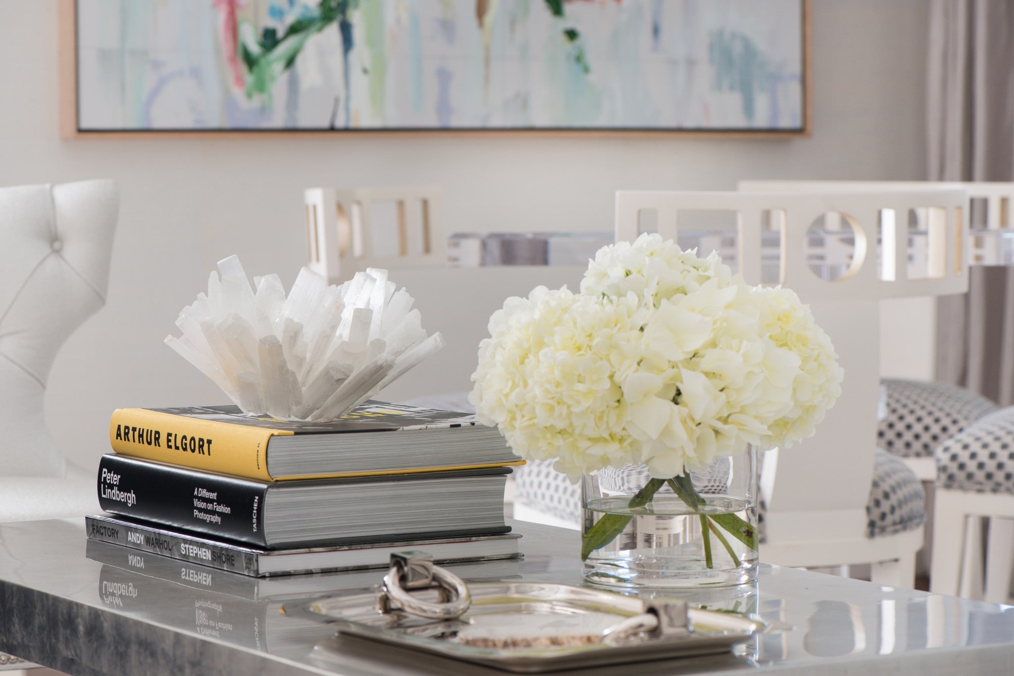 White Hydrangea In Glass Cylinder