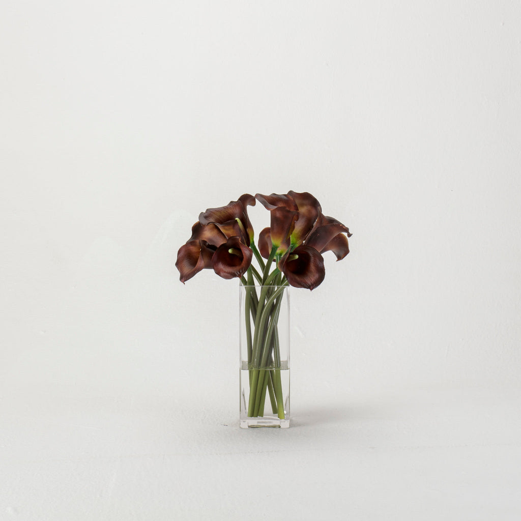 Burgundy Calla Lilies in Tall Square Vase
