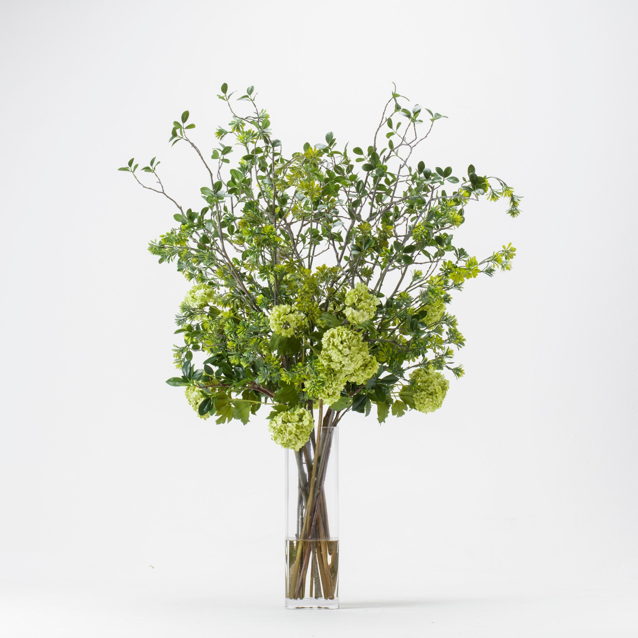 Mixed Greenery In Tall Glass Square Vase